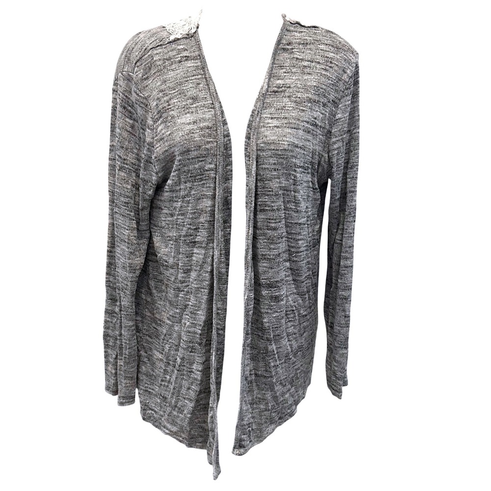 Cape‎ Juby Women's XL Gray Knit Open Front Cardigan with Lace Collar